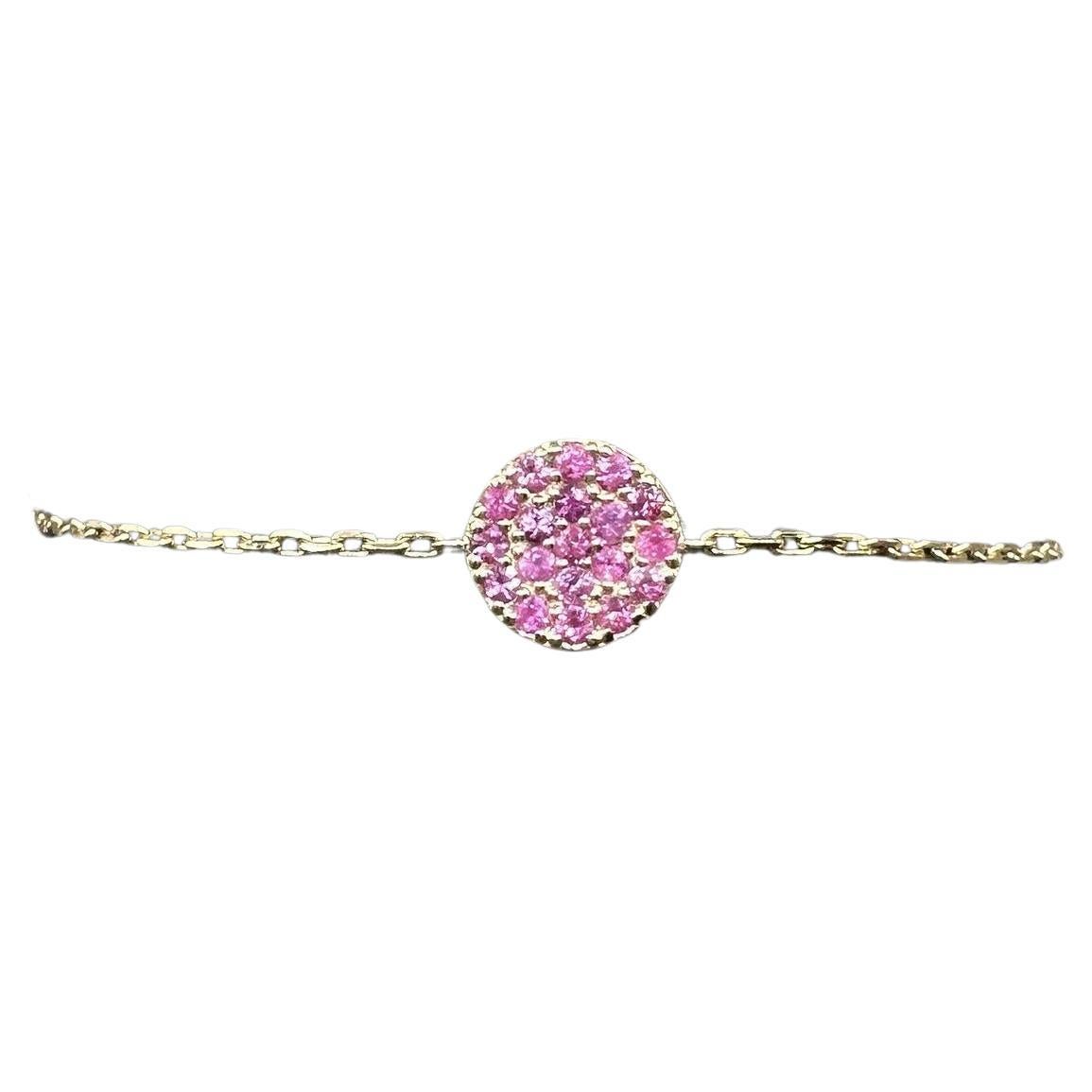 Bracelet en or jaune 14kt avec disque de saphir rose - 0.57ctw, 6.5in, New