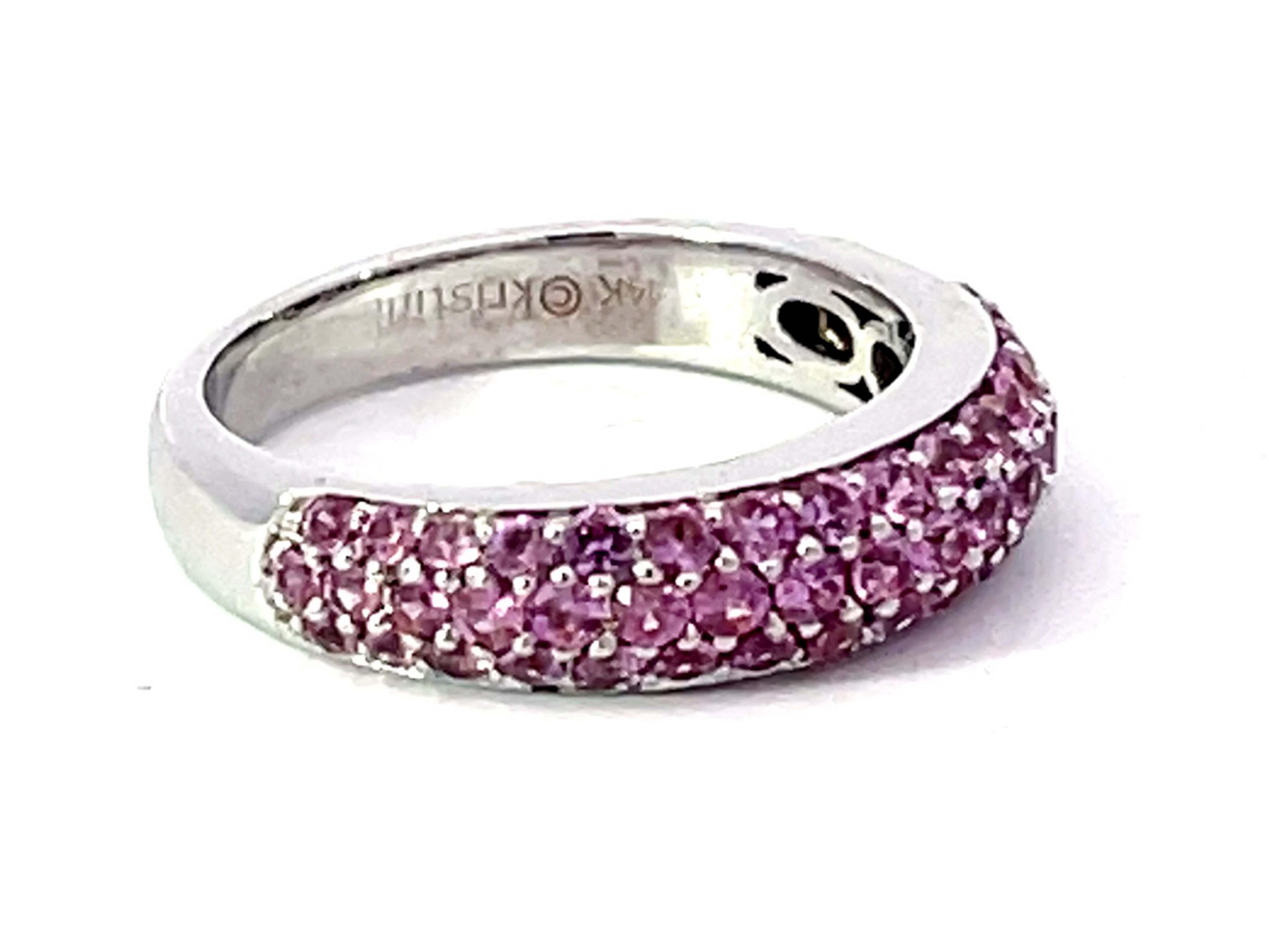 Round Cut Pink Sapphire Dome Ring in 14K White Gold For Sale