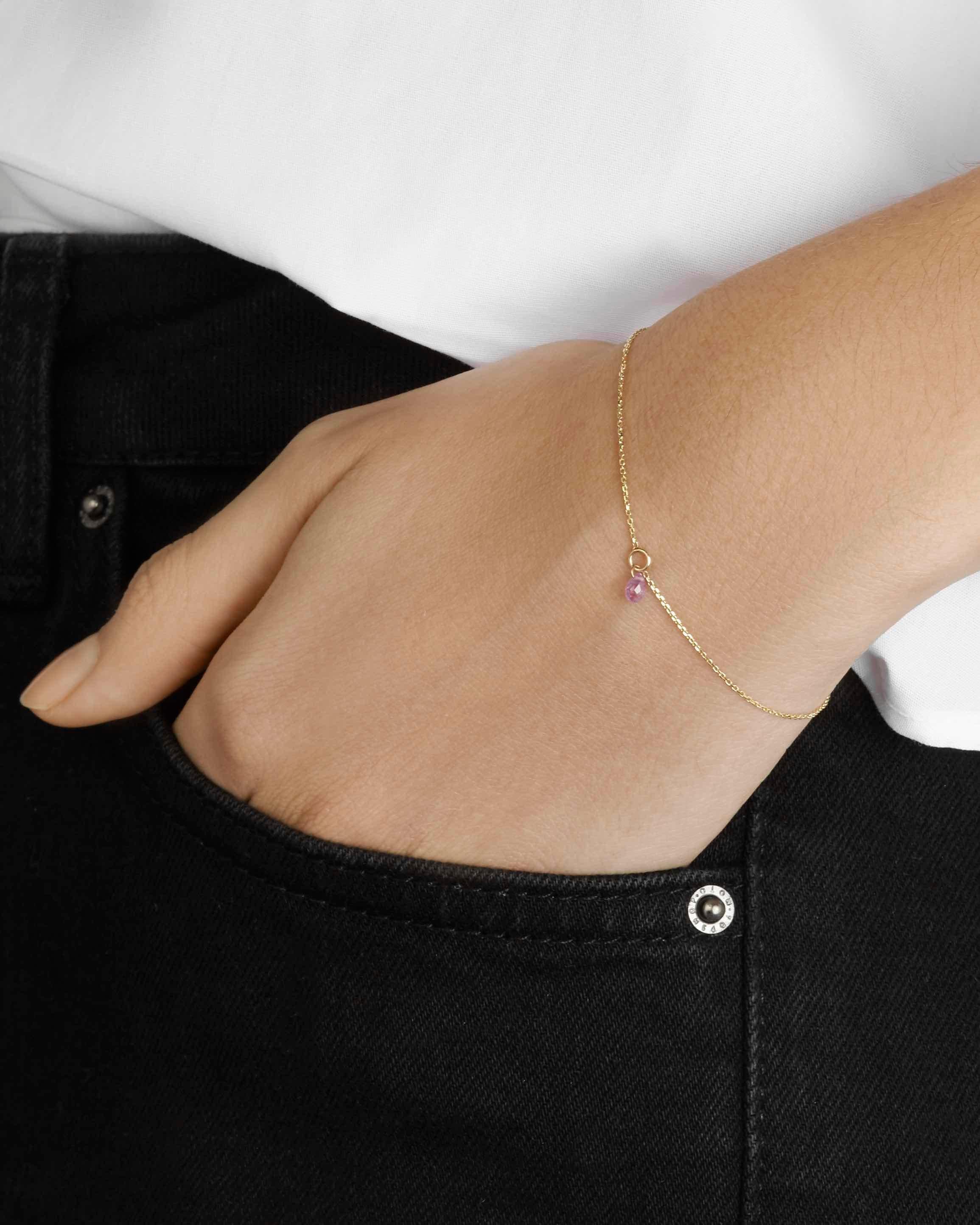 Pink Sapphire Drop Bracelet in Yellow Gold by Allison Bryan In New Condition In London, GB