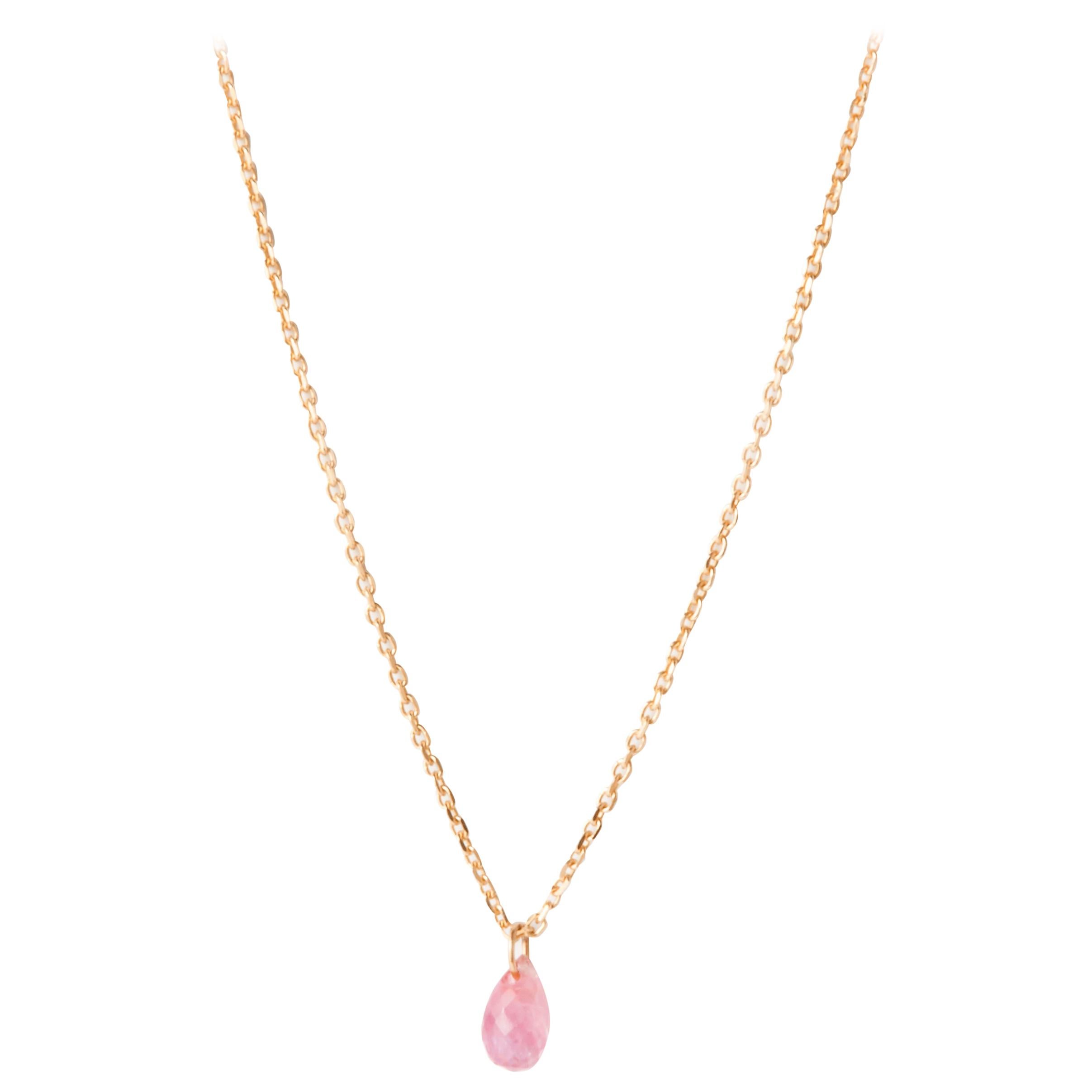 Pink Sapphire Drop Necklace in Solid Yellow Gold by Allison Bryan For Sale
