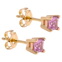 Ohrstecker mit rosa Saphir im Mini-Schliff aus 14 Karat Gelbgold, Naturstein