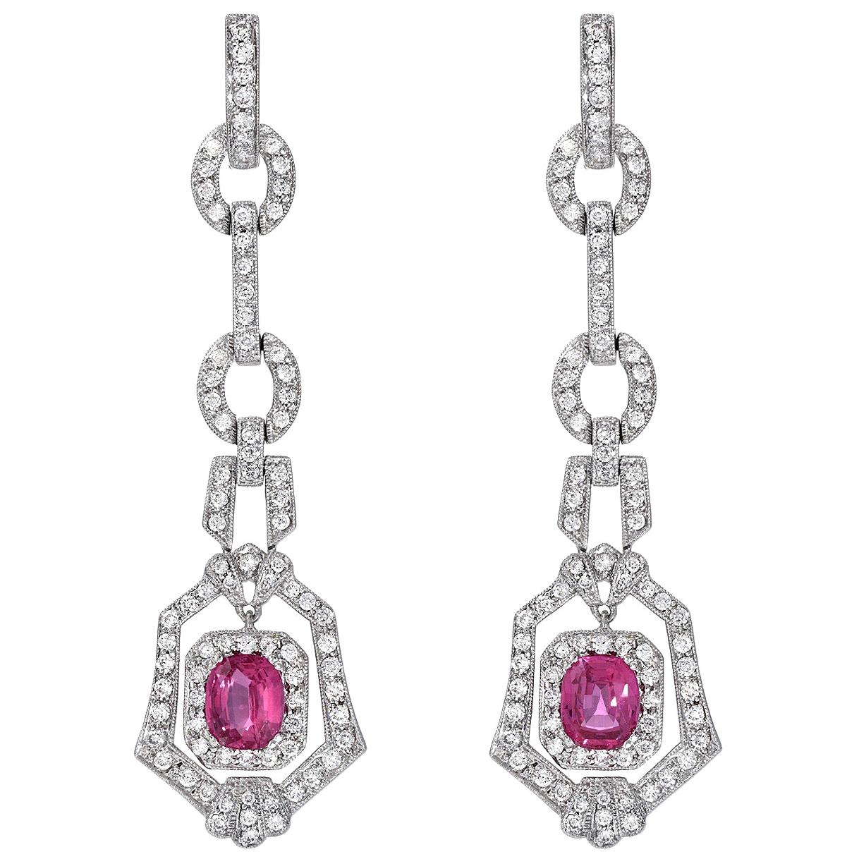 Pink Sapphire Earrings Cushion Cut 2.90 Carats