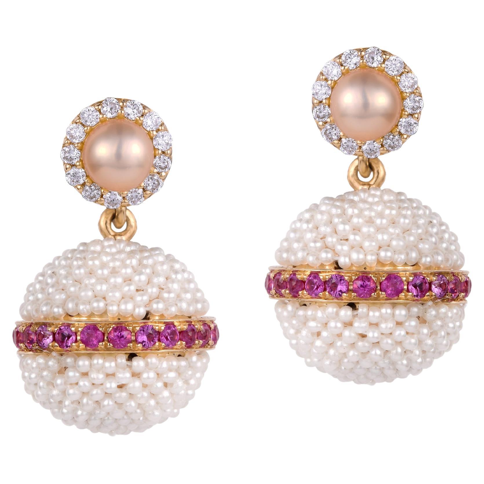 Pink Sapphire Earrings from Bombay Collection For Sale