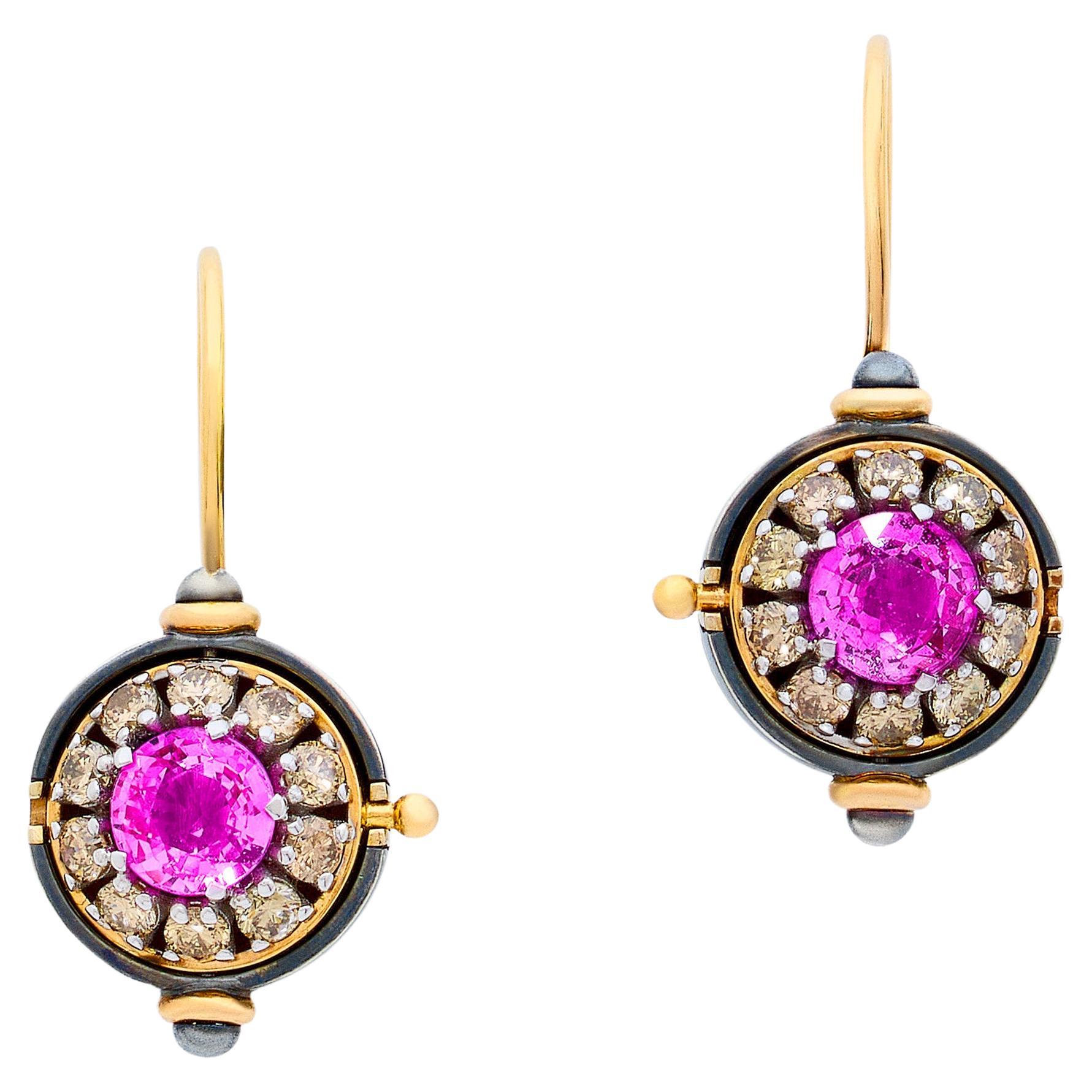 Pink Sapphire Earrings in 18k Rose Gold by Elie Top For Sale