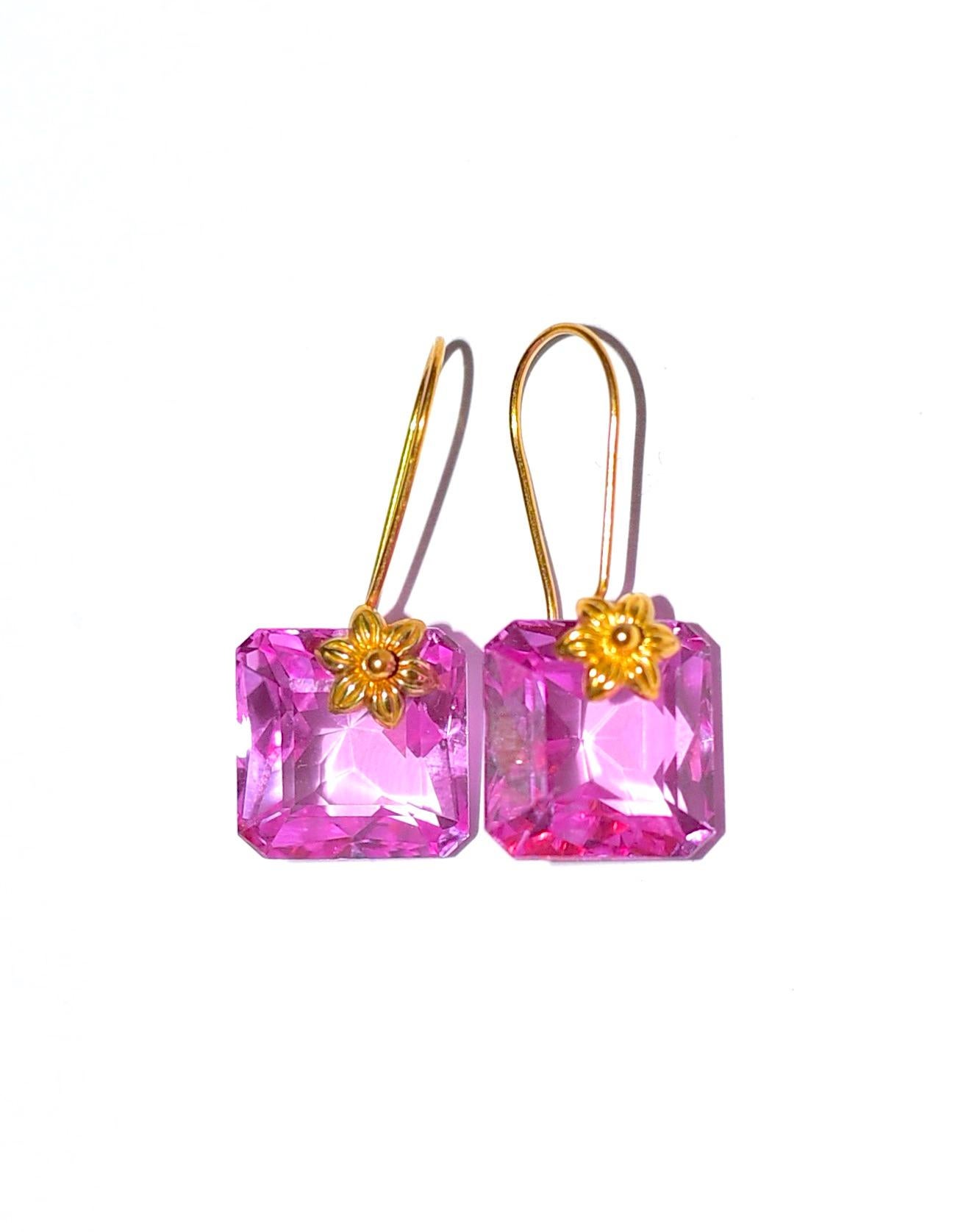 Modern Pink Sapphire Earrings in 18K Solid Yellow Gold