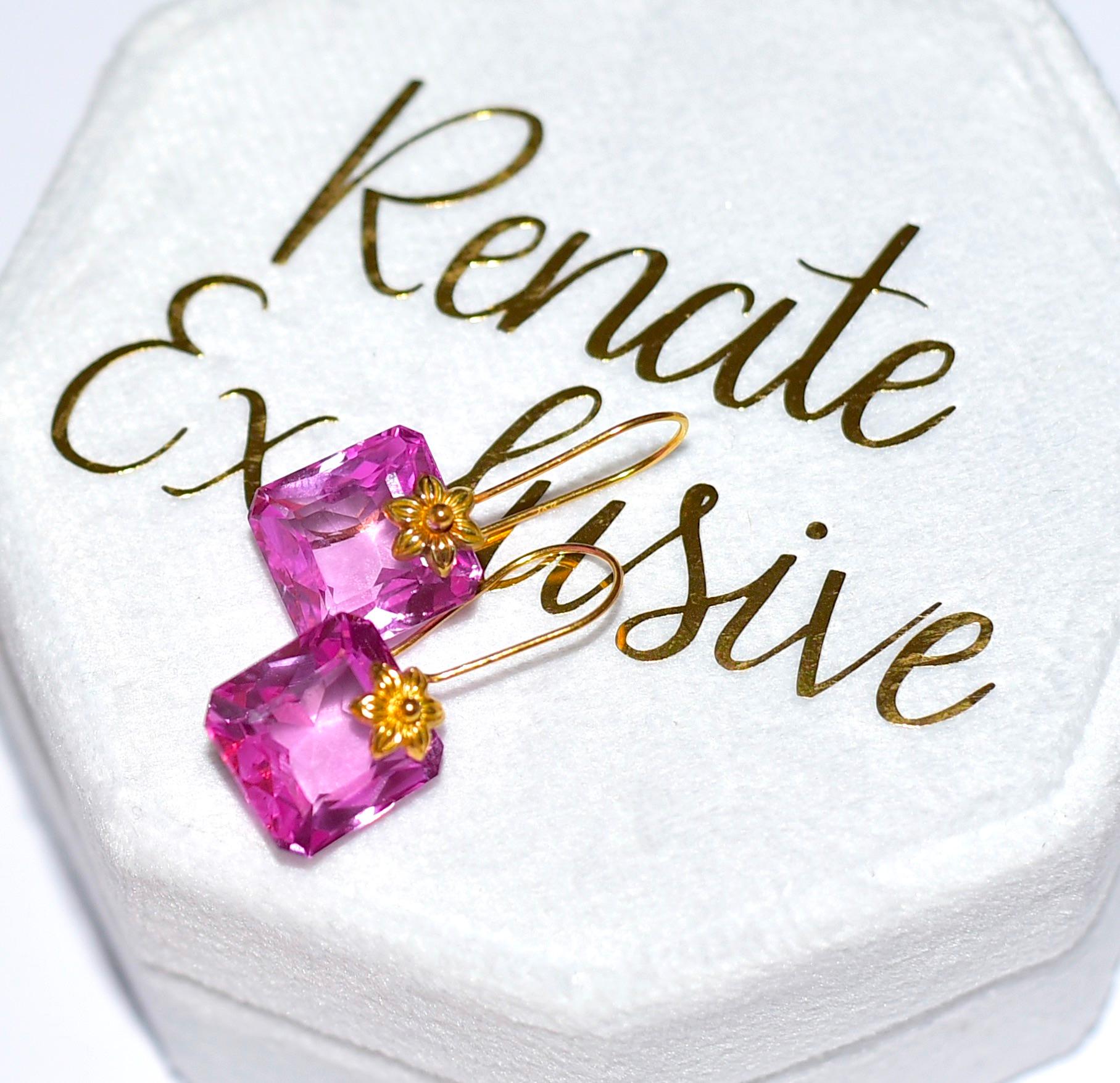 Pink Sapphire Earrings in 18K Solid Yellow Gold In New Condition In Astoria, NY