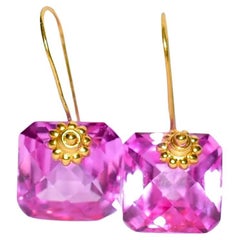 Pink Sapphire Earrings in 18K Solid Yellow Gold