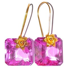Pink Sapphire Earrings in 18K Solid Yellow Gold