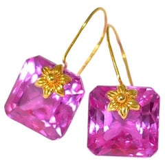 Pink Sapphire Earrings in 18K Solid Yellow Gold