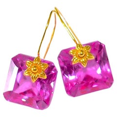 Pink Sapphire Earrings in 18K Solid Yellow Gold