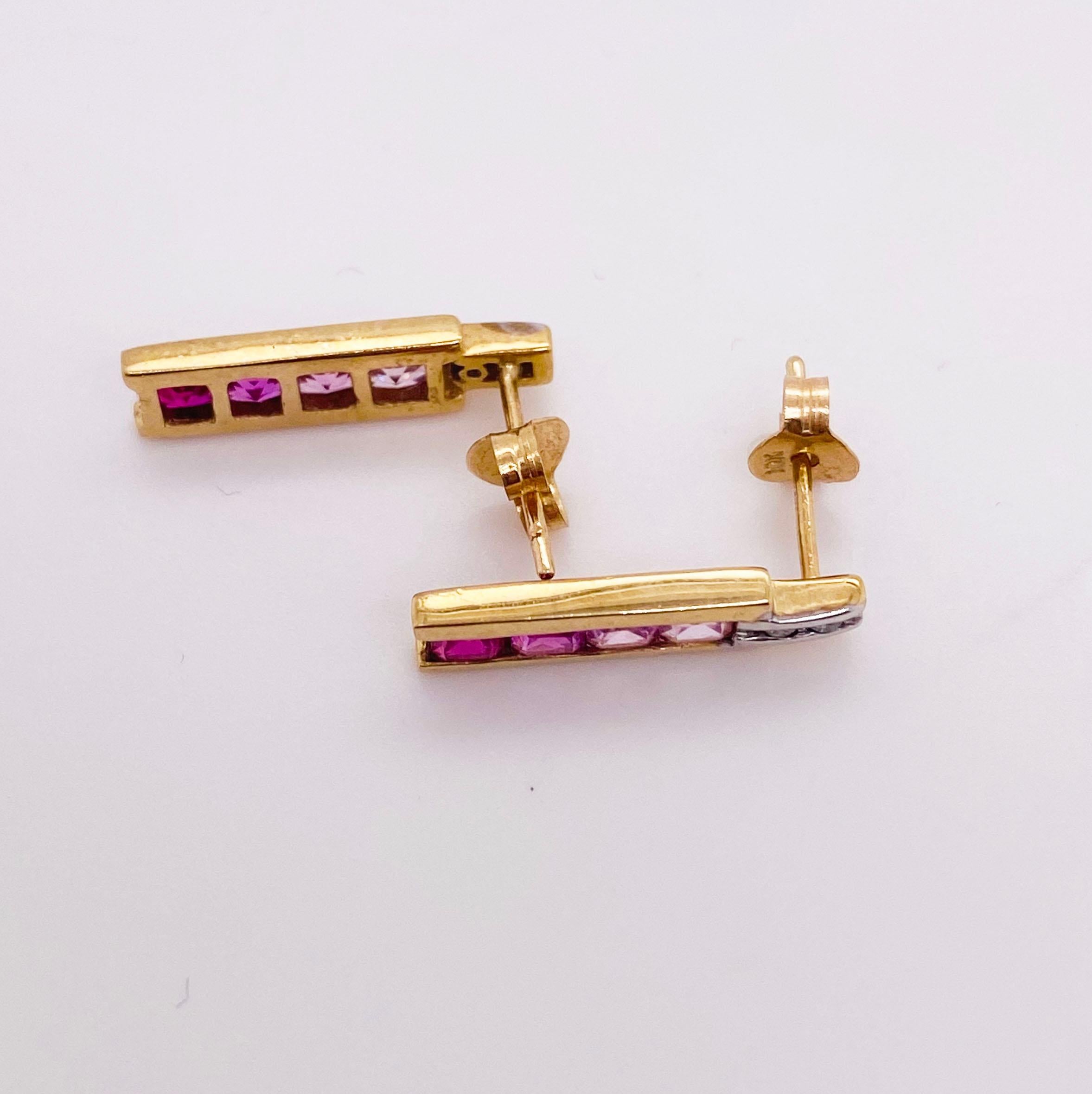 Contemporary Pink Sapphire Earrings w Stud Drop Design in 14k Yellow Gold