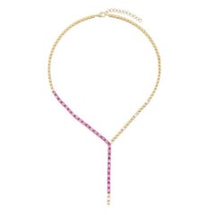 Pink Sapphire Emerald 14K (18k upon request) Yellow Gold Diamond Lariat Necklace