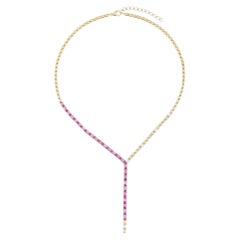 Pink Sapphire Emerald 14K (18k upon request) Yellow Gold Diamond Lariat Necklace