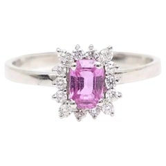 Pink Sapphire Emerald-Cut 14K White Gold (18K Custom) Diamond Halo Ring
