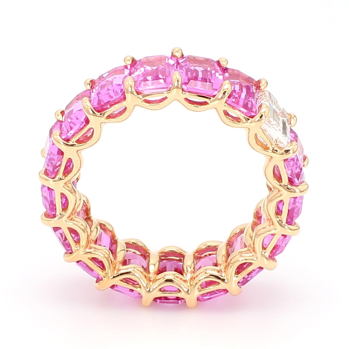 Eternity-Ring mit rosa Saphir im Smaragdschliff und Diamant für Damen oder Herren im Angebot