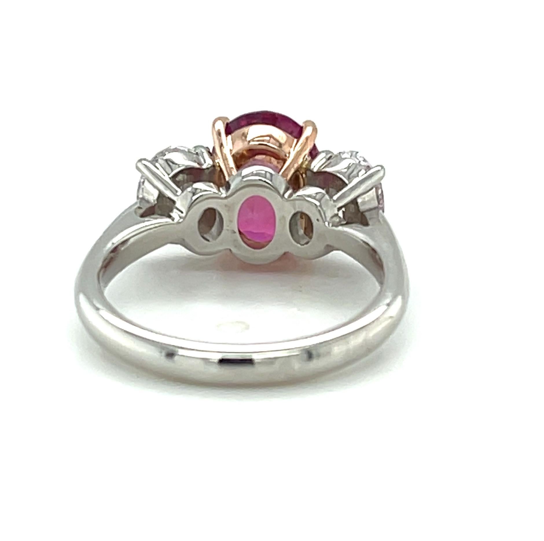 Women's Pink Sapphire Engagement Ring, 3.13 Carats with Oval Diamonds, GIA Certified For Sale