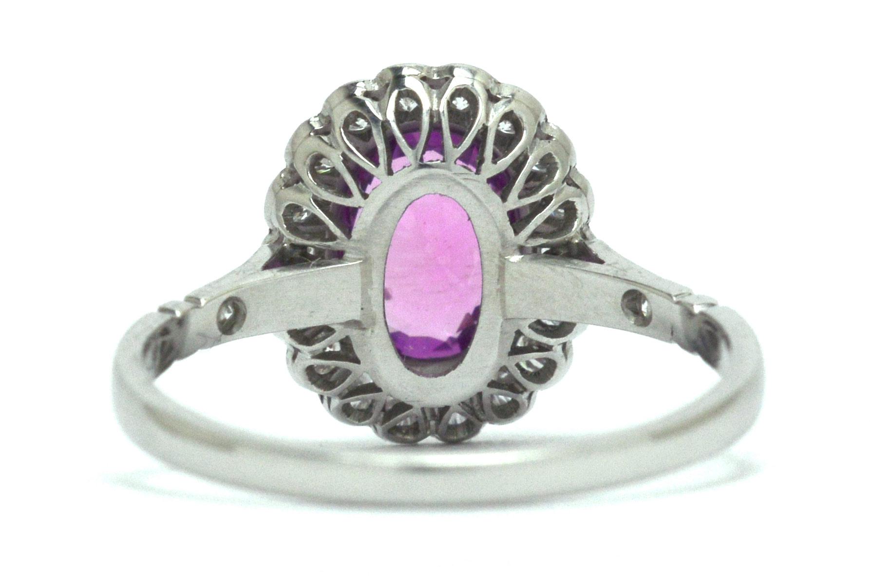 Pink Sapphire Engagement Ring Natural Diamond 2 Carat Halo Art Deco Style In New Condition In Santa Barbara, CA
