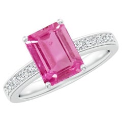 Anillo de compromiso de zafiro rosa con diamantes en platino, 2,14 CTW