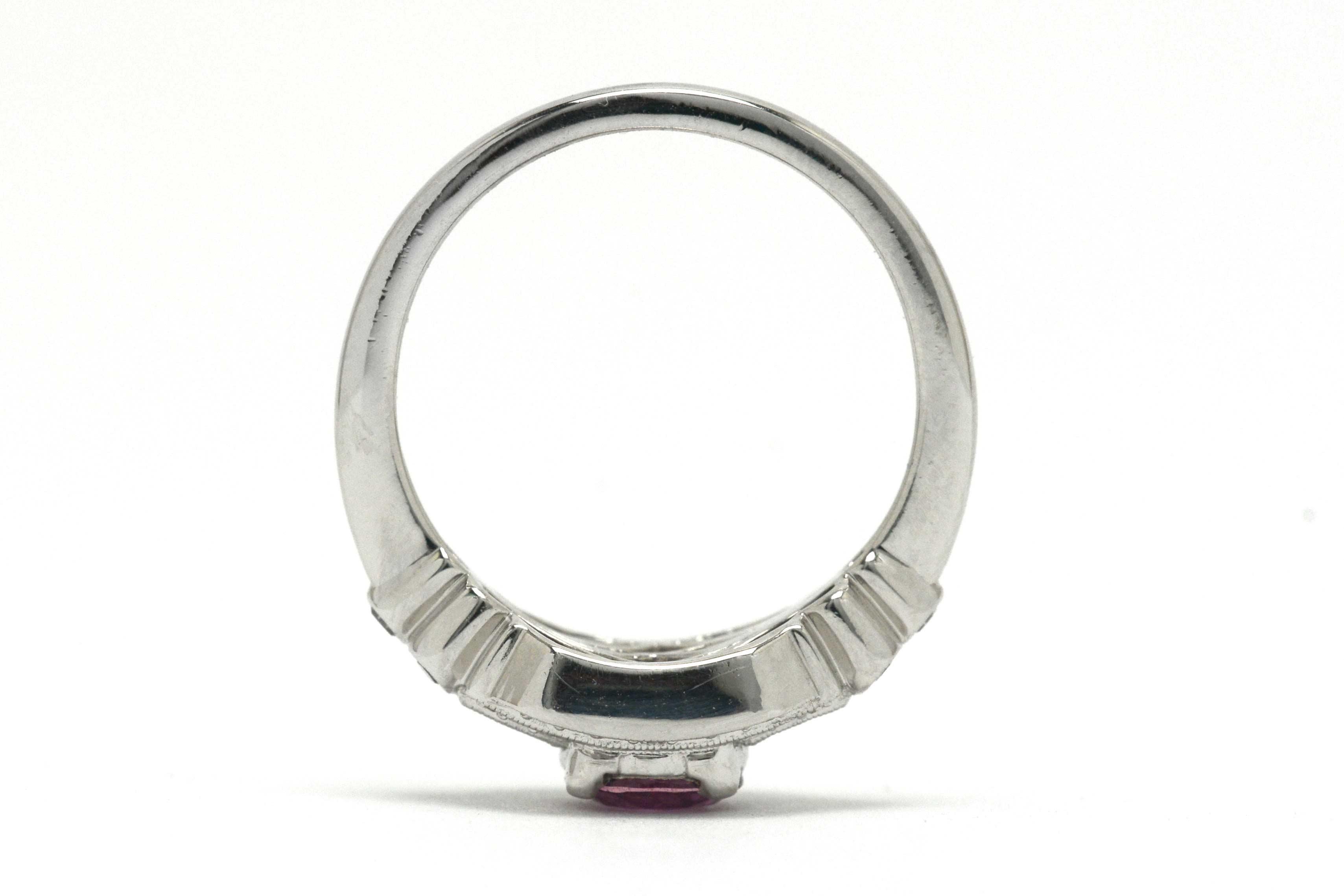 Round Cut Pink Sapphire Estate Diamond White Gold Gemstone Engagement Ring Art Deco Style