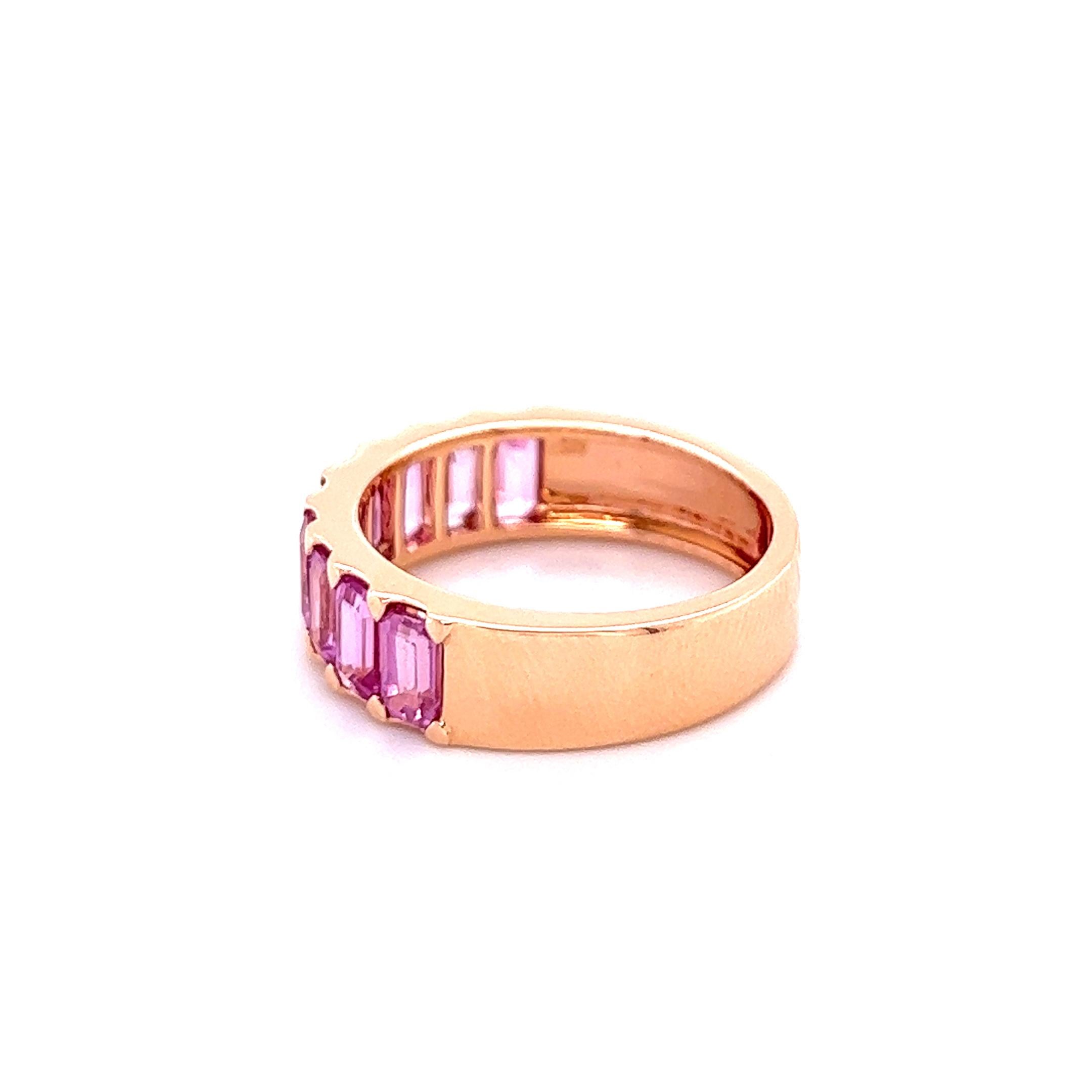 Modern Pink Sapphire Eternity 18k Rose Gold Ring For Sale