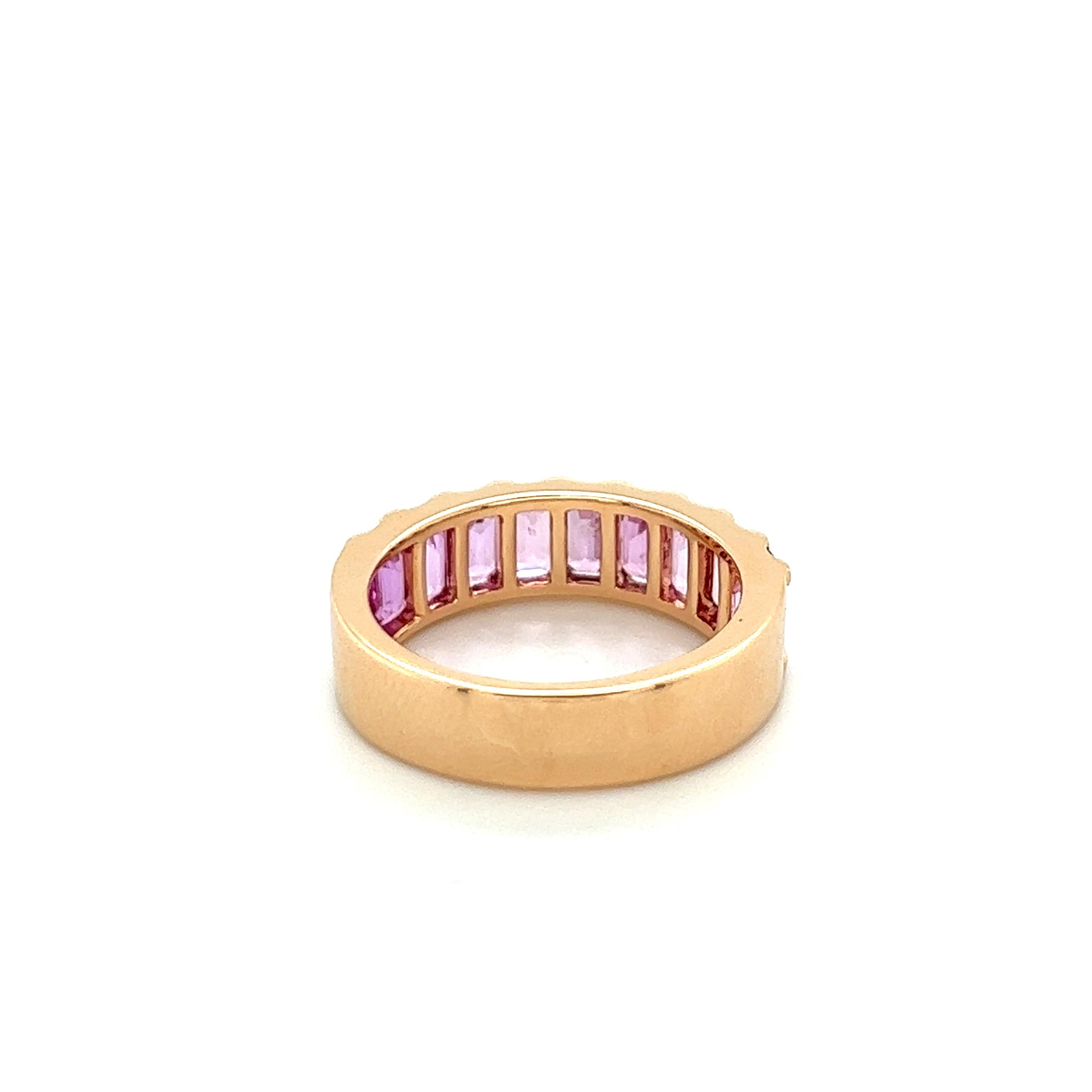 Round Cut Pink Sapphire Eternity 18k Rose Gold Ring For Sale