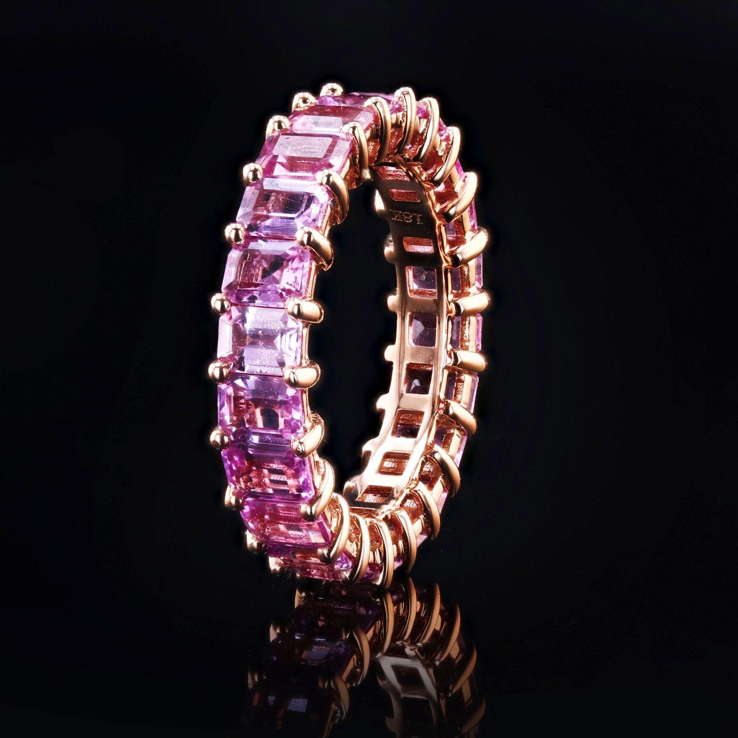 Pink Sapphire Eternity Band In New Condition For Sale In Calabasas, CA