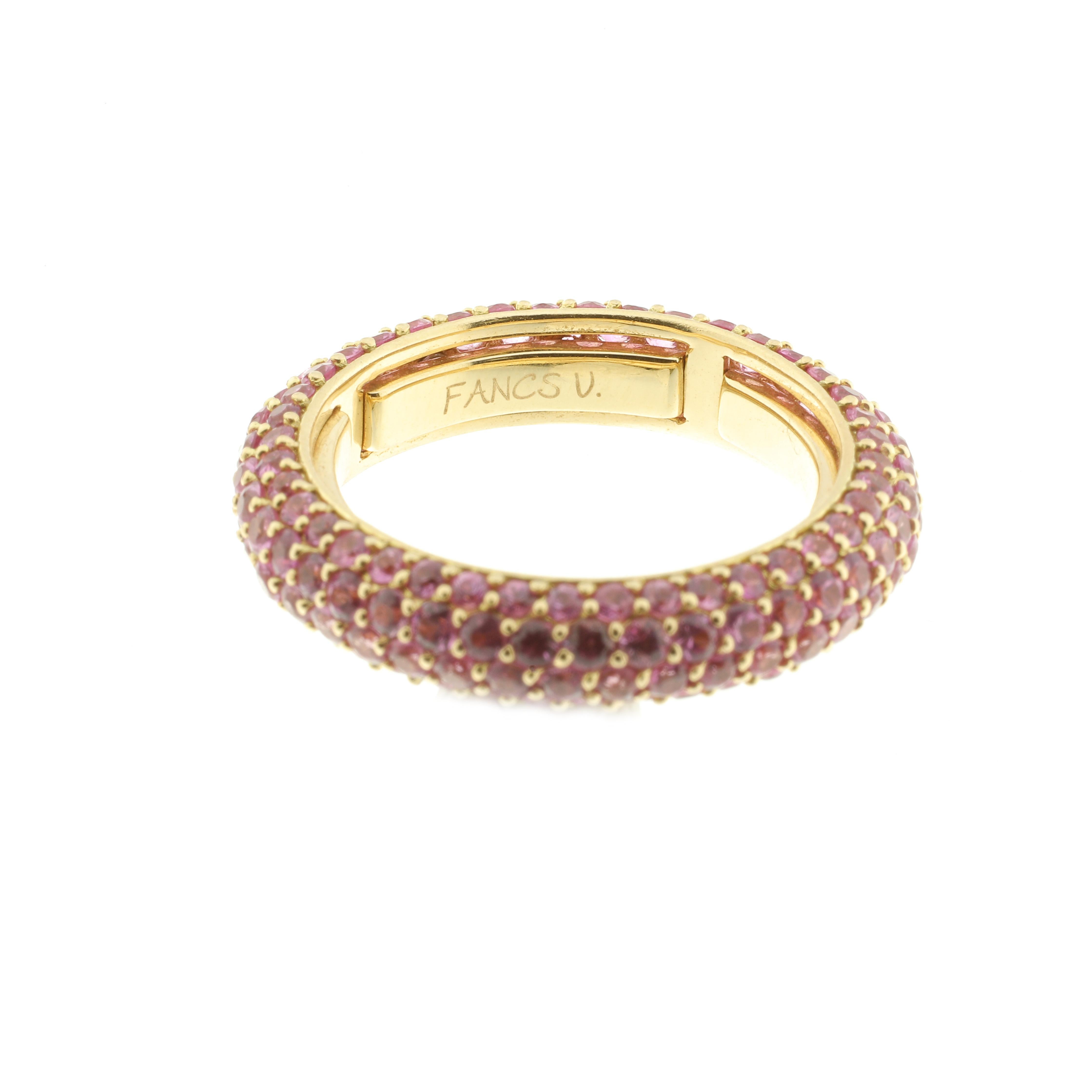 pink sapphire eternity ring yellow gold
