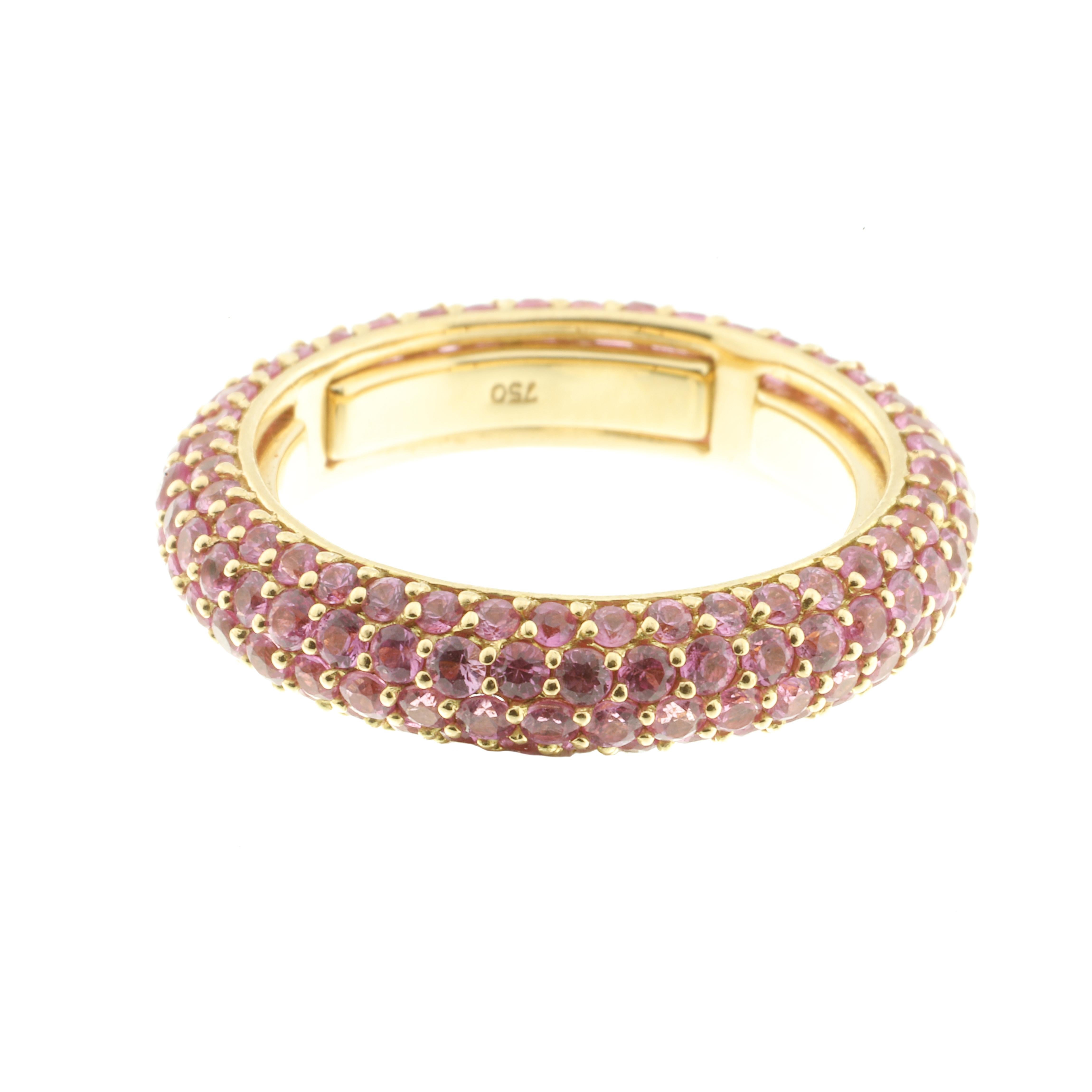 Contemporary 21st Century 18 Karat Yellow Gold and Pink Sapphire Eternity Ring For Sale