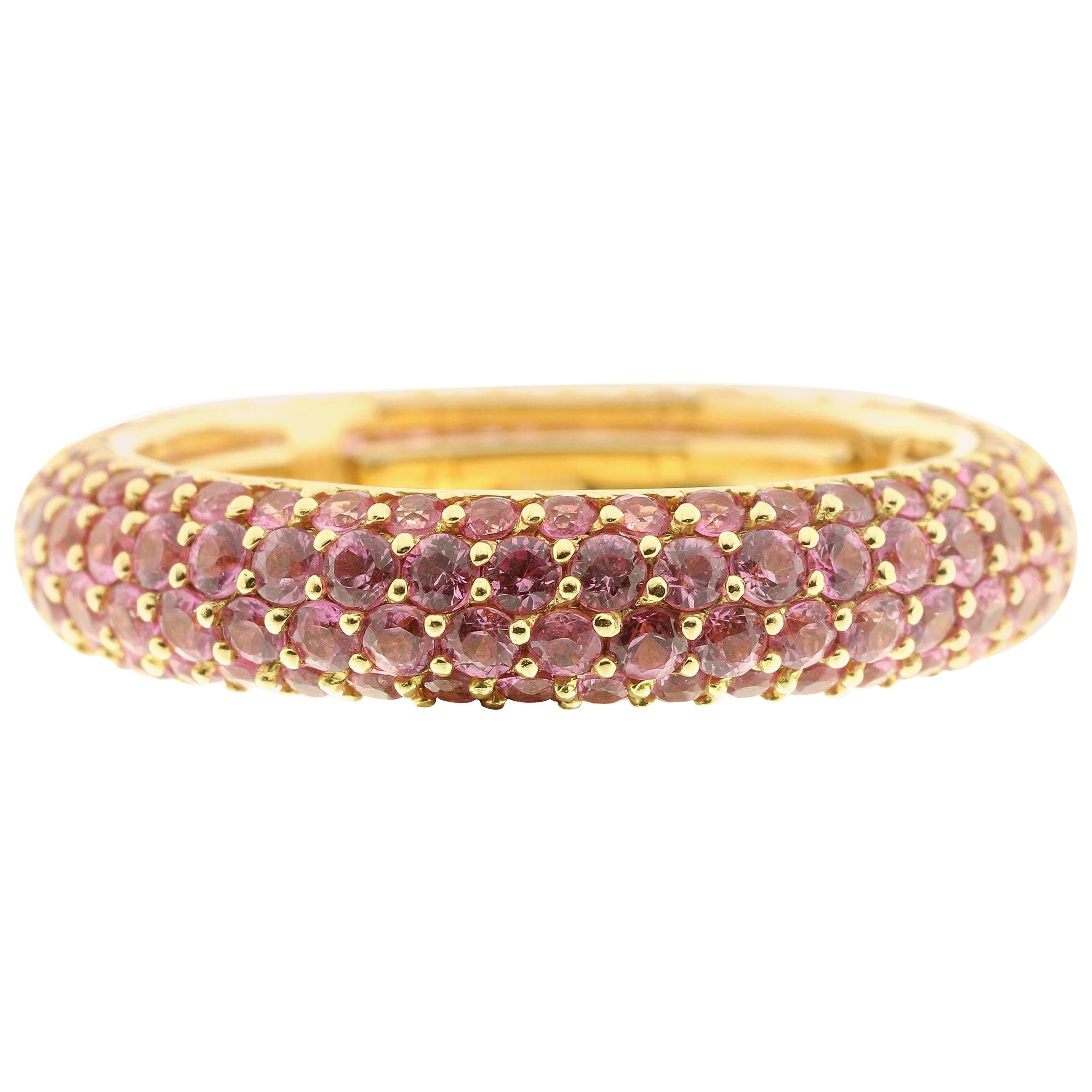 21st Century 18 Karat Yellow Gold and Pink Sapphire Eternity Ring For Sale