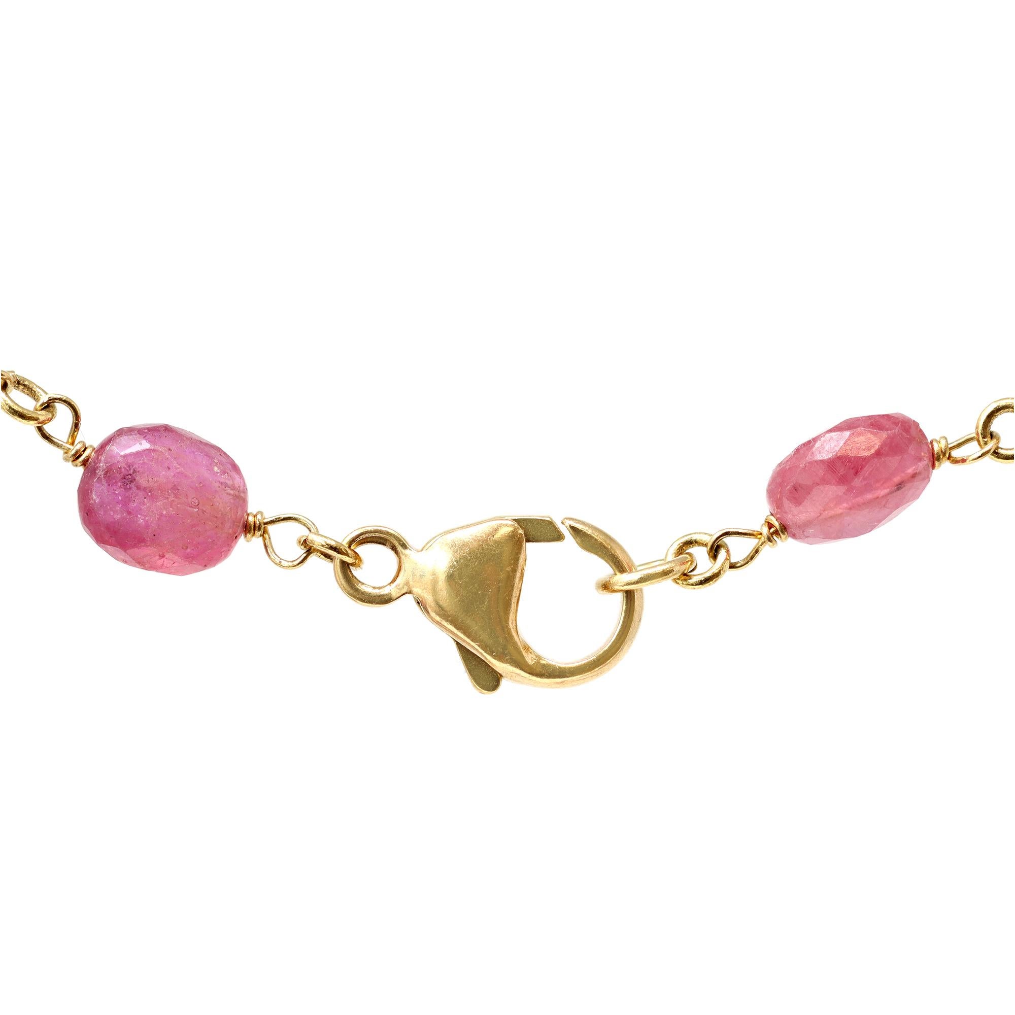 Halskette mit rosa Saphiren, facettierter Perle und Diamanten im Zustand „Gut“ im Angebot in Miami, FL