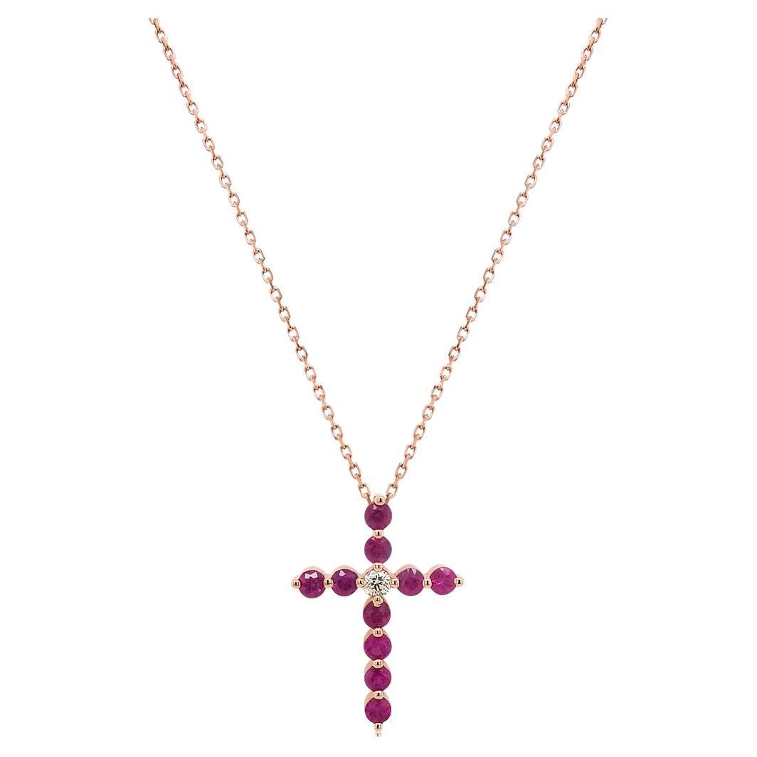 Pink Sapphire & Fancy Diamond 18K Rose Gold Cross Pendant Necklace