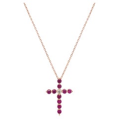 Pink Sapphire & Fancy Diamond 18K Rose Gold Cross Pendant Necklace