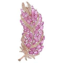 Pink Sapphire & Fancy Diamond 18K Rose Gold Feather Bird Pin Brooch