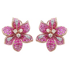 Orecchini in oro rosa 18 carati con zaffiro rosa e diamante bianco The Lilly Flower Floral