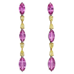 10.10 Carat Pink Sapphire Drop Earrings 2.00 Carat Fancy Intense Yellow Diamonds