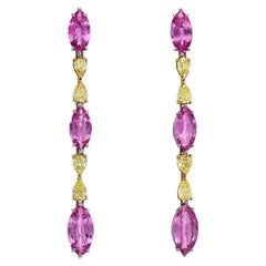 10.10 Carat Pink Sapphire 2.00 Carat Fancy Intense Yellow Diamond Drop Earrings