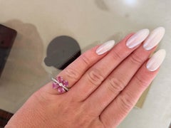Pink Sapphire Flower Diamond Ring 18K White Gold