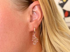 Cabochon Moonstone and Pink Sapphire Dangly Earrings 14K Rose Gold