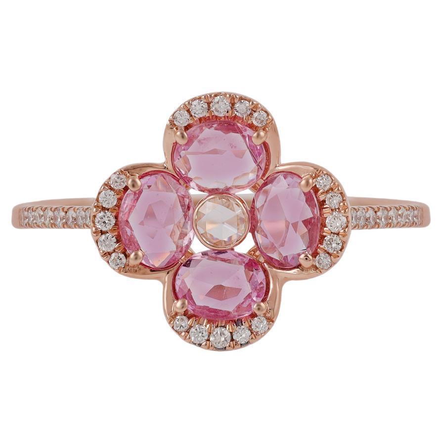 Pink Sapphire Four-Stone Flower Ring in 18k Rose Gold For Sale