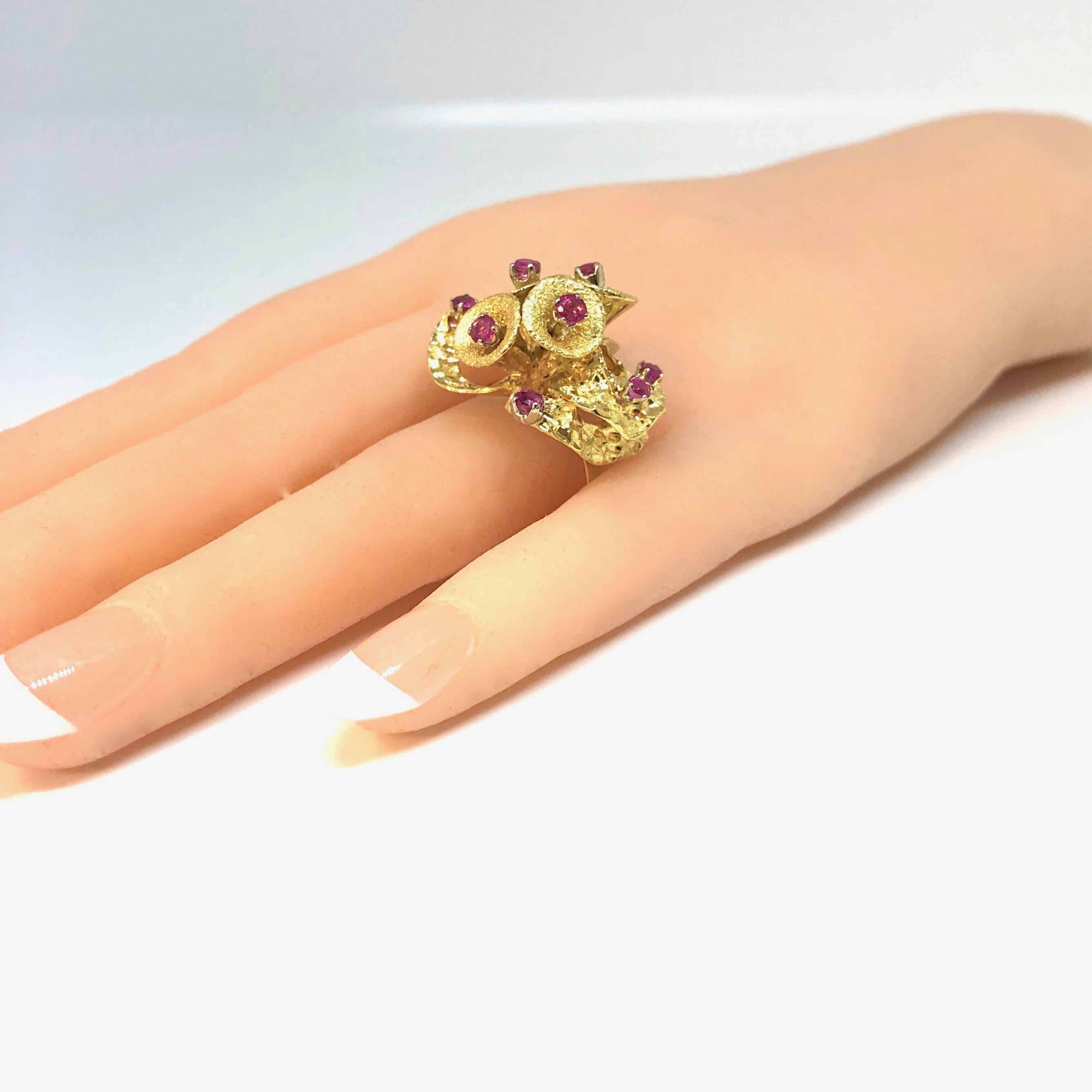 Pink Sapphire Modernist Gold Cocktail Ring 2