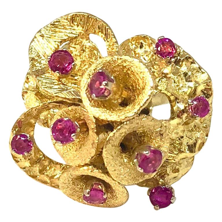 Pink Sapphire Modernist Gold Cocktail Ring