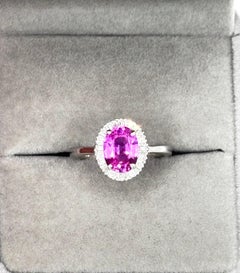 Pink Sapphire from Madagascar and Diamond Cluster Ring, Platinum, 2.35 Carat