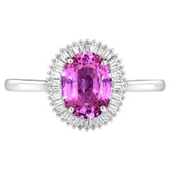 Pink Sapphire from Madagascar and Diamond Cluster Ring, Platinum, 2.35 Carat
