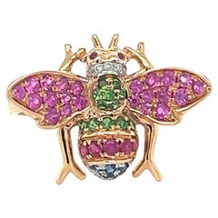 Pink Sapphire & Gemstone and Diamond Pave Bee 18K Rose Gold Animal Ring