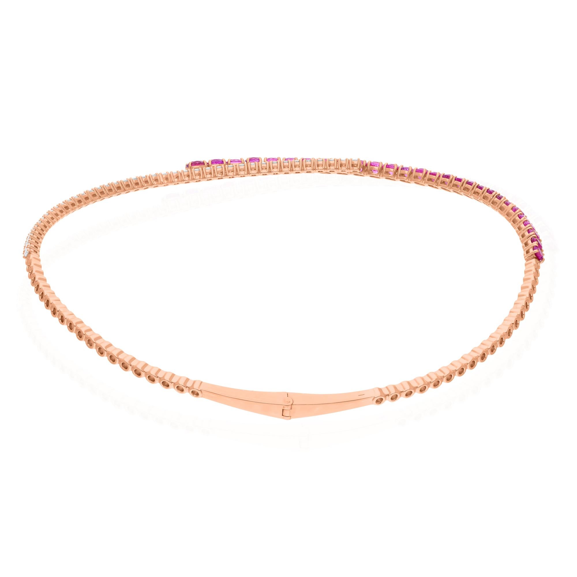 Modern Pink Sapphire Gemstone Choker Diamond Necklace 18 Karat Rose Gold Fine Jewelry For Sale