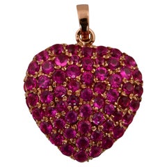 Pendentif cœur en or rose 18 carats fait main, avec saphir rose et pierre précieuse