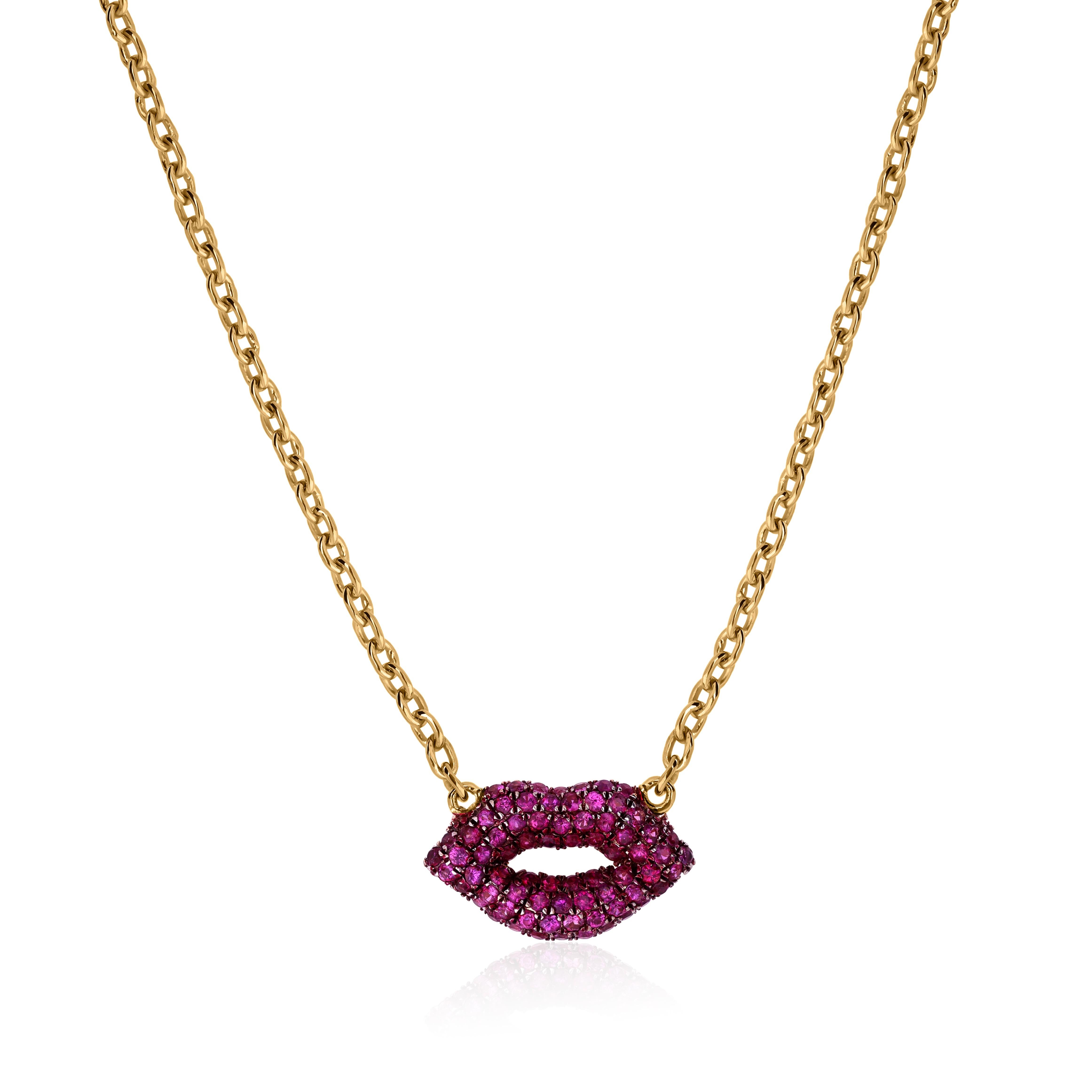 Moderne Collier à pendentifs en or jaune 18 carats avec pierres précieuses saphir rose en vente