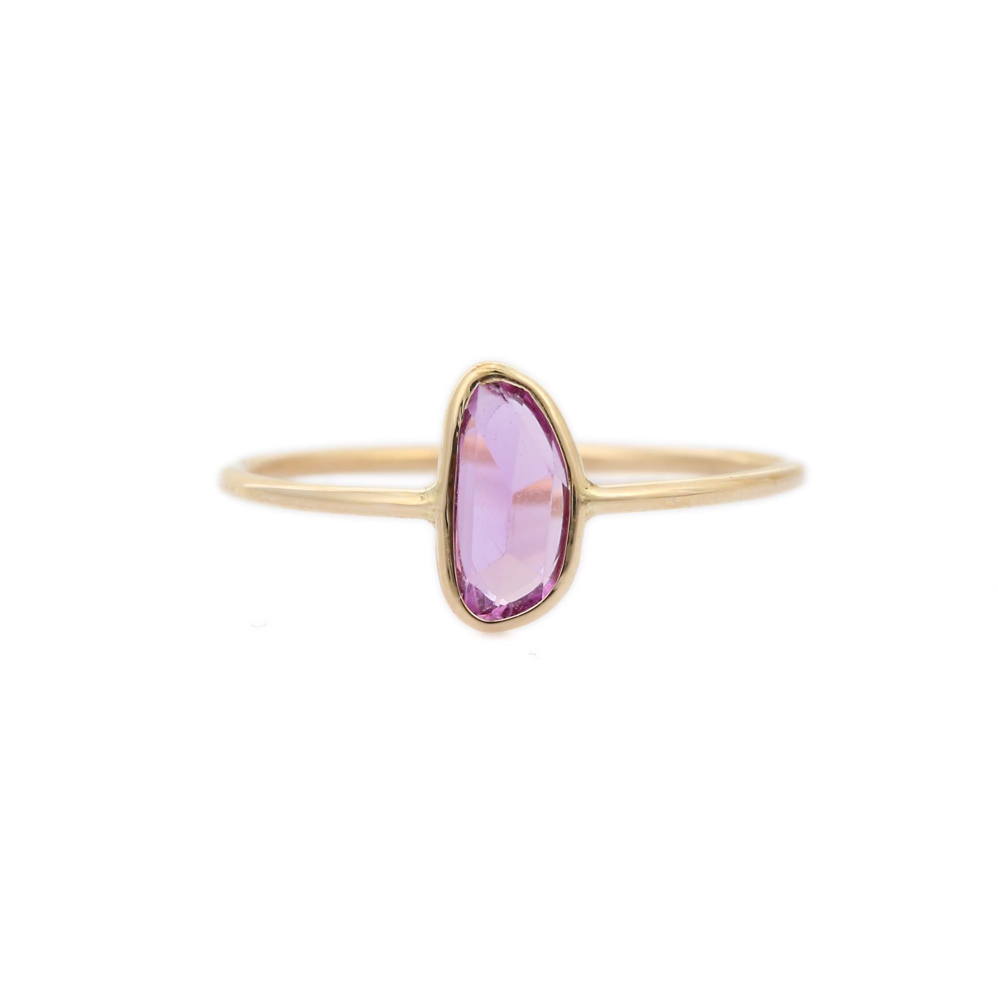 For Sale:  Handcrafted Pink Sapphire Gemstone Single Stone Ring in 14 Karat Yellow Gold 2