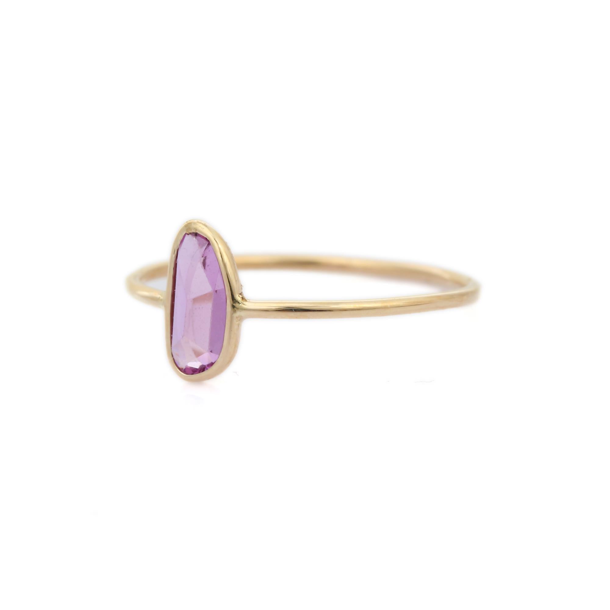 For Sale:  Handcrafted Pink Sapphire Gemstone Single Stone Ring in 14 Karat Yellow Gold 3