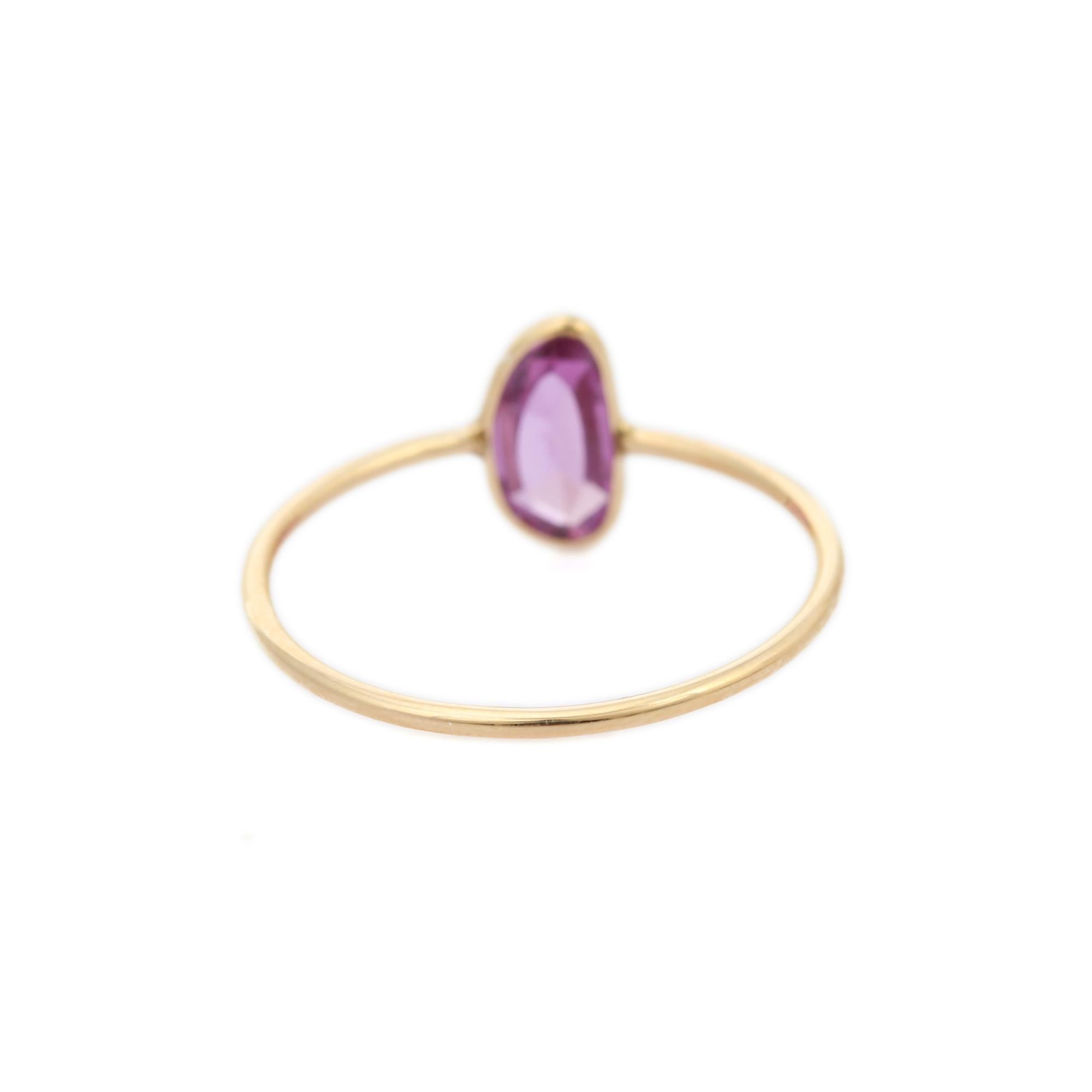 For Sale:  Handcrafted Pink Sapphire Gemstone Single Stone Ring in 14 Karat Yellow Gold 4